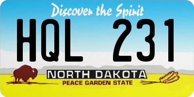ND license plate HQL231