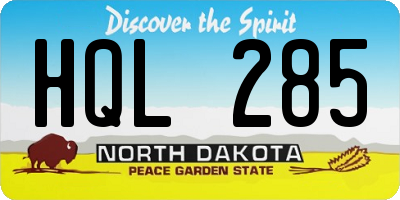 ND license plate HQL285