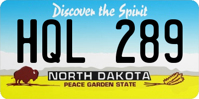 ND license plate HQL289