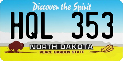 ND license plate HQL353