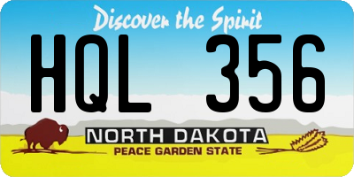 ND license plate HQL356
