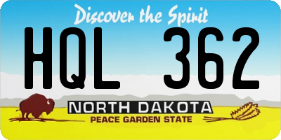 ND license plate HQL362