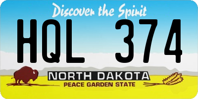 ND license plate HQL374