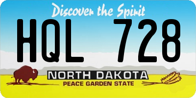 ND license plate HQL728