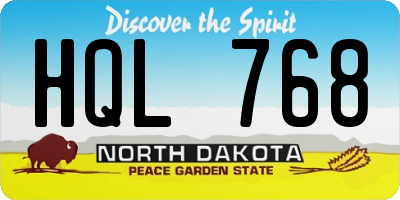 ND license plate HQL768