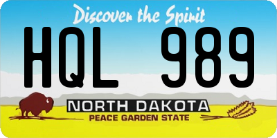 ND license plate HQL989