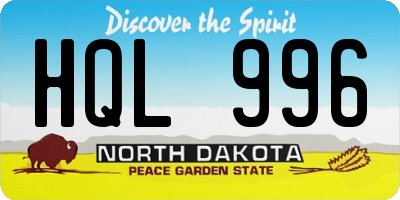ND license plate HQL996