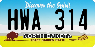 ND license plate HWA314