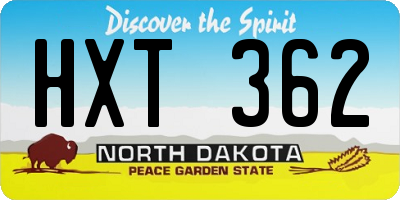 ND license plate HXT362