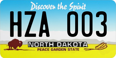 ND license plate HZA003