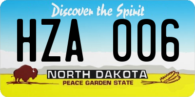 ND license plate HZA006