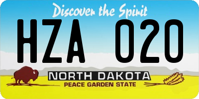 ND license plate HZA020