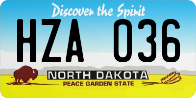 ND license plate HZA036