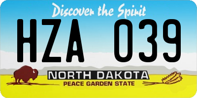 ND license plate HZA039