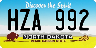 ND license plate HZA992