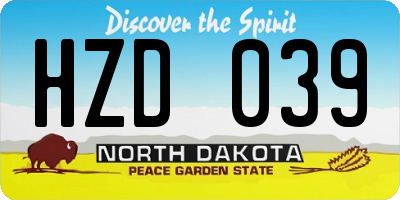 ND license plate HZD039