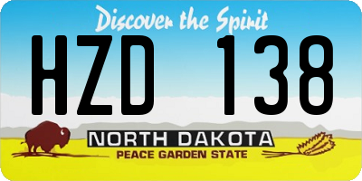 ND license plate HZD138
