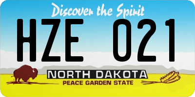 ND license plate HZE021