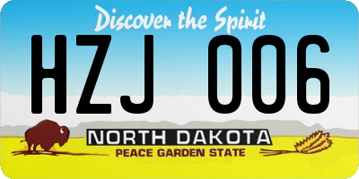 ND license plate HZJ006