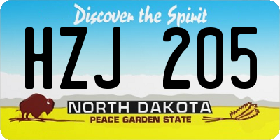 ND license plate HZJ205