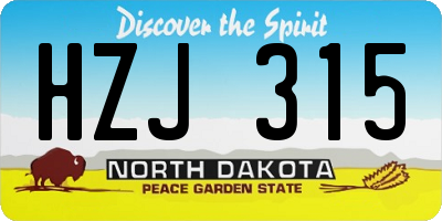 ND license plate HZJ315