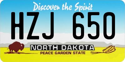 ND license plate HZJ650