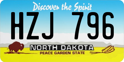 ND license plate HZJ796