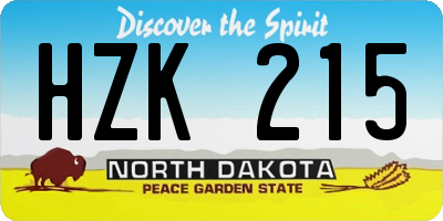 ND license plate HZK215