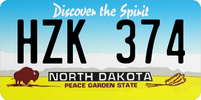 ND license plate HZK374
