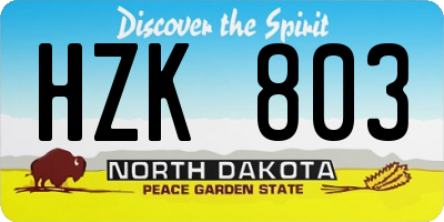 ND license plate HZK803