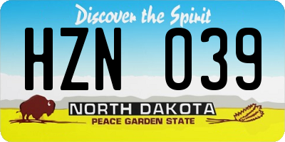 ND license plate HZN039
