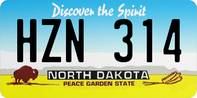 ND license plate HZN314