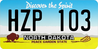 ND license plate HZP103
