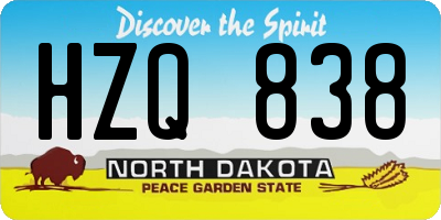 ND license plate HZQ838