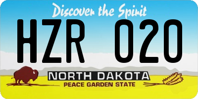 ND license plate HZR020