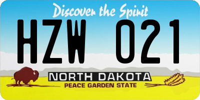 ND license plate HZW021