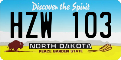 ND license plate HZW103