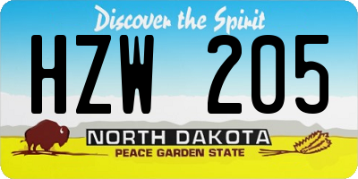 ND license plate HZW205