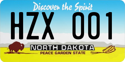 ND license plate HZX001
