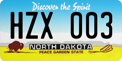 ND license plate HZX003