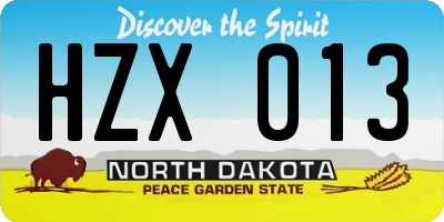 ND license plate HZX013