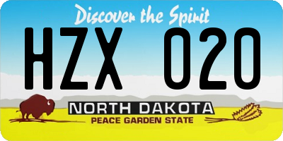 ND license plate HZX020