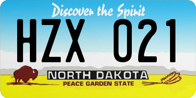 ND license plate HZX021