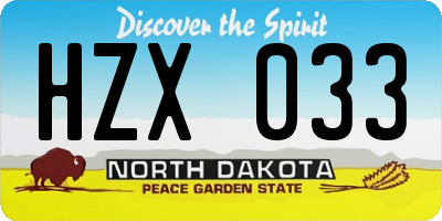 ND license plate HZX033