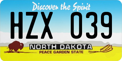 ND license plate HZX039