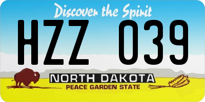 ND license plate HZZ039