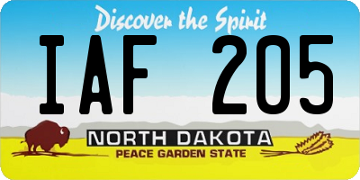 ND license plate IAF205