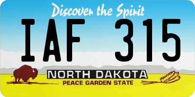 ND license plate IAF315