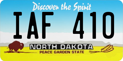 ND license plate IAF410