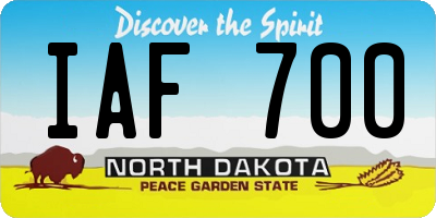 ND license plate IAF700
